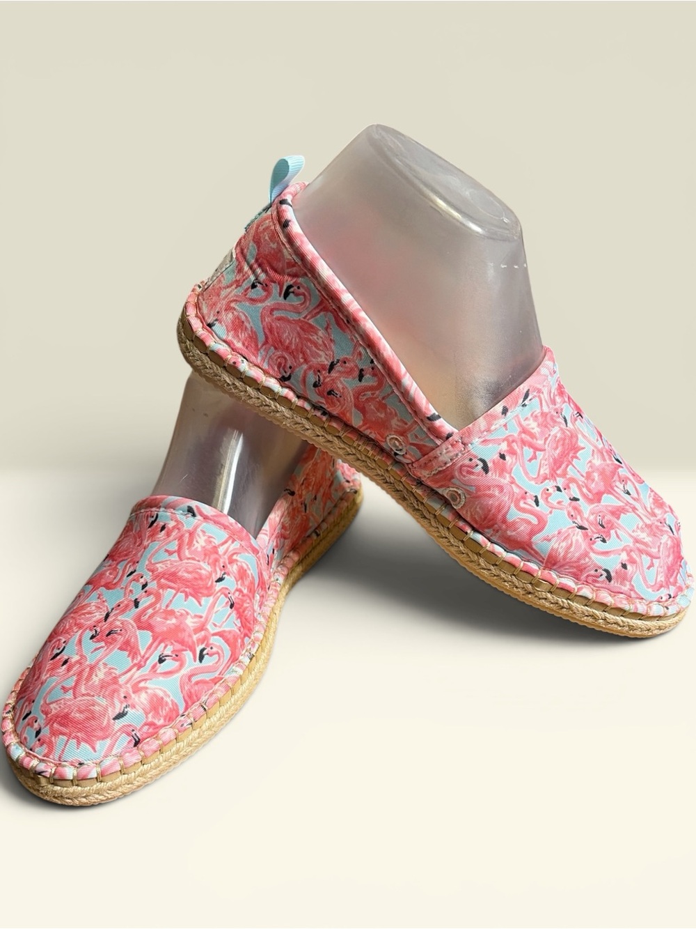 Simply Southern Coral Pink Flamingo Espadrilles with Light Blue Accents